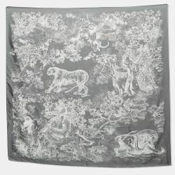Dior Grey Silk Foulard Toile De Jouy Scarf