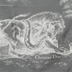 Dior Grey Silk Foulard Toile De Jouy Scarf