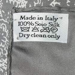 Dior Grey Silk Foulard Toile De Jouy Scarf