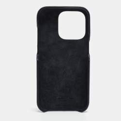 Pre Owned Dior Navy Blue/Beige Oblique Jacquard and Leather Saddle iPhone 14 Pro Case