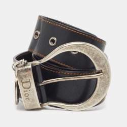 Christian Dior Black Leather Gaucho Belt 85CM