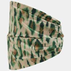 Dior Vintage Beige/Green Leopard Print Nylon Head Band One Size