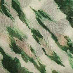 Dior Green Leopard Print Silk Scarf