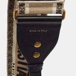 Dior Black/Off White Embroidered Canvas and Leather Shoulder Bag Strap
