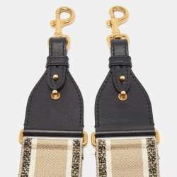 Dior Black/Off White Embroidered Canvas and Leather Shoulder Bag Strap