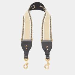 Dior Black/Off White Embroidered Canvas and Leather Shoulder Bag Strap