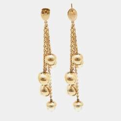 Pre Owned Dior Faux Pearl & Gold Tone Multi Chain Drop Earrings