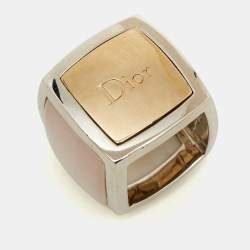 Dior Vintage Silver Tone  Quatz & Enamel Square Ring Size 52