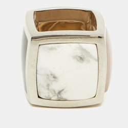 Dior Vintage Silver Tone  Quatz & Enamel Square Ring Size 52