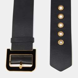 Pre Owned Dior Black Leather Wide Waist Belt 85CM