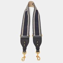 Pre Owned Dior Blue Canvas and Leather Studded Saddle Shoulder Bag Strap