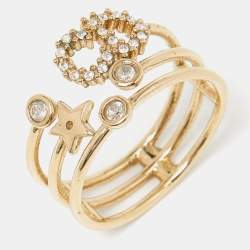 Dior CD Crystals Gold Tone Metal Ring Size 54