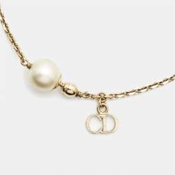 Pre Owned Dior Le Petite Tribale Faux Pearl Gold Tone Chain Bracelet