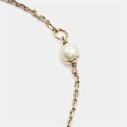 Pre Owned Dior Le Petite Tribale Faux Pearl Gold Tone Chain Bracelet