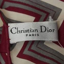 Pre Owned Dior Dark Burgundy Chevron Logo Print Silk Scarf