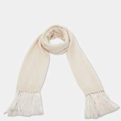 Pre Owned Dior Cream Cashmere Fringe Shawl
