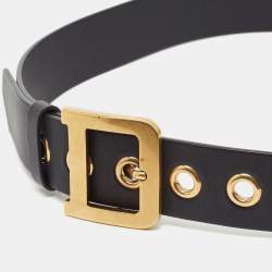 Pre Owned Dior Black Leather Diorquake Buckle Belt 75CM