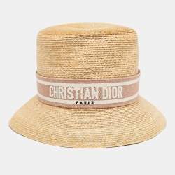Christian Dior Beige/Pink Straw Logo Band Detail Dioresort Hat Size 57