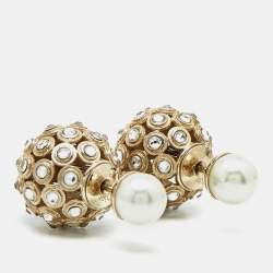 Dior Tribales Crystal Faux Pearl Gold Tone Earrings