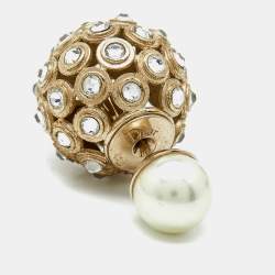 Dior Tribales Crystal Faux Pearl Gold Tone Earrings