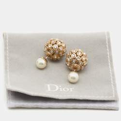 Dior Tribales Crystal Faux Pearl Gold Tone Earrings
