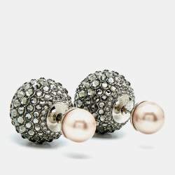 Dior Tribales Crystals Faux Pearl Silver Tone Earrings
