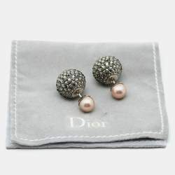 Dior Tribales Crystals Faux Pearl Silver Tone Earrings
