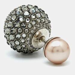 Dior Tribales Crystals Faux Pearl Silver Tone Earrings