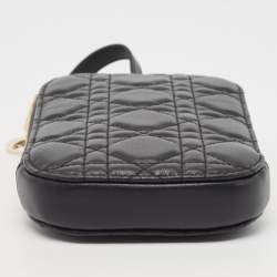 مملوكة مسبقًا Dior Black Cannage Leather Lady Dior Chain Phone Holder 