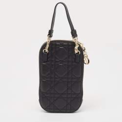 مملوكة مسبقًا Dior Black Cannage Leather Lady Dior Chain Phone Holder 