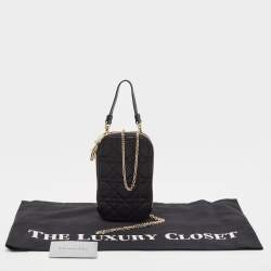 مملوكة مسبقًا Dior Black Cannage Leather Lady Dior Chain Phone Holder 