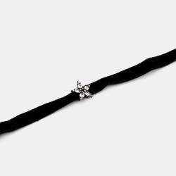 Pre Owned Dior Star Crystals Silver Tone Velvet Choker Necklace