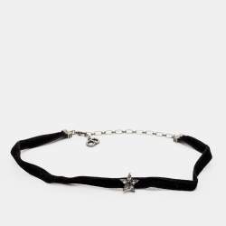 Pre Owned Dior Star Crystals Silver Tone Velvet Choker Necklace
