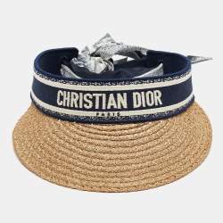 Dior Navy Blue Straw & Embroidered Canvas Mitzah D-Ocean Visor Cap