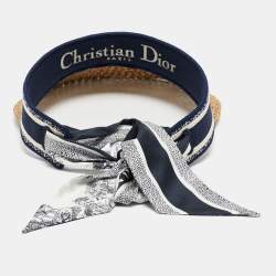 Dior Navy Blue Straw & Embroidered Canvas Mitzah D-Ocean Visor Cap