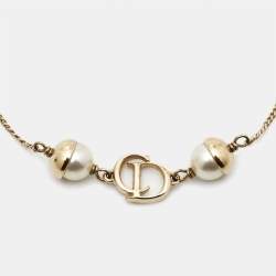 Pre Owned Dior Mise En Dior Faux Pearl Gold Tone Bracelet