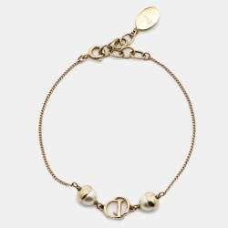 Pre Owned Dior Mise En Dior Faux Pearl Gold Tone Bracelet