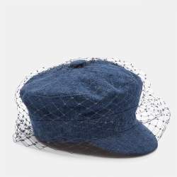 Pre Owned Dior Blue Denim Veil Detail Arty Cap Size 58