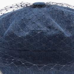 Pre Owned Dior Blue Denim Veil Detail Arty Cap Size 58