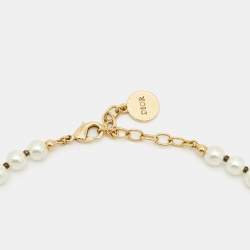 Pre Owned Dior 30 Montaigne Faux Pearl Gold Tone Choker Necklace