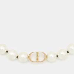 Pre Owned Dior 30 Montaigne Faux Pearl Gold Tone Choker Necklace