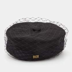 Pre Owned Dior Black Cotton Arty Mesh Veil Newsboy Cap Size 58