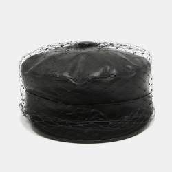 Pre Owned Dior Black Leather Newsboy Veil Cap