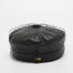 Pre Owned Dior Black Leather Newsboy Veil Cap