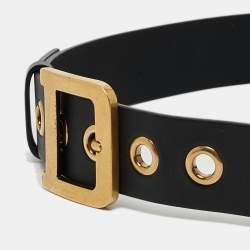 Pre Owned Dior Black Leather Diorquake Buckle Belt 75 CM