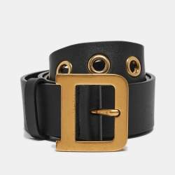 Pre Owned Dior Black Leather Diorquake Buckle Belt 75 CM