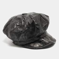 Pre Owned Dior Black Croc Embossed Leather Newsboy Cap