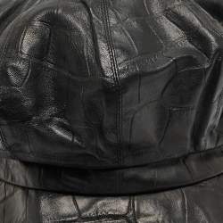 Pre Owned Dior Black Croc Embossed Leather Newsboy Cap