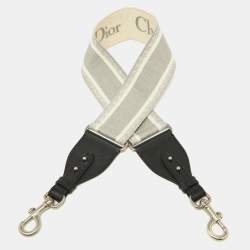 Dior Grey/White Canvas and Leather Shoulder Bag Strap