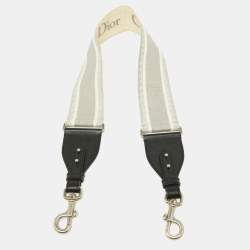 Dior Grey/White Canvas and Leather Shoulder Bag Strap